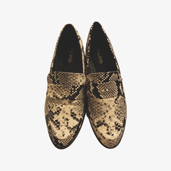 ALDO white grey black snakeskin loafers - Picture 2 of 2
